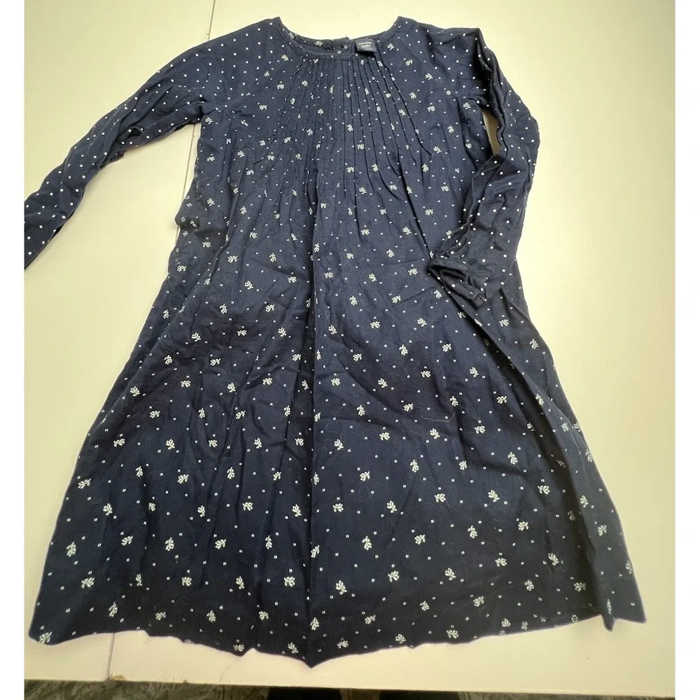 Baby GAP Toddler Girl's Navy Blue White Lined Cotton Smock Pleat  Dress 4 Years